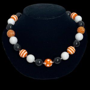 Chunky Black and Orange Statement Necklace Halloween Fall Jewelry